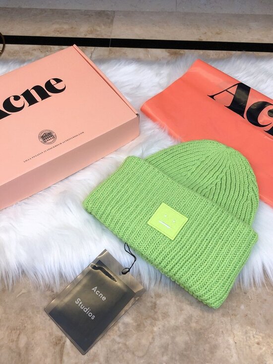 Acne Studios New Green Large Face Logo Beanie main image 6